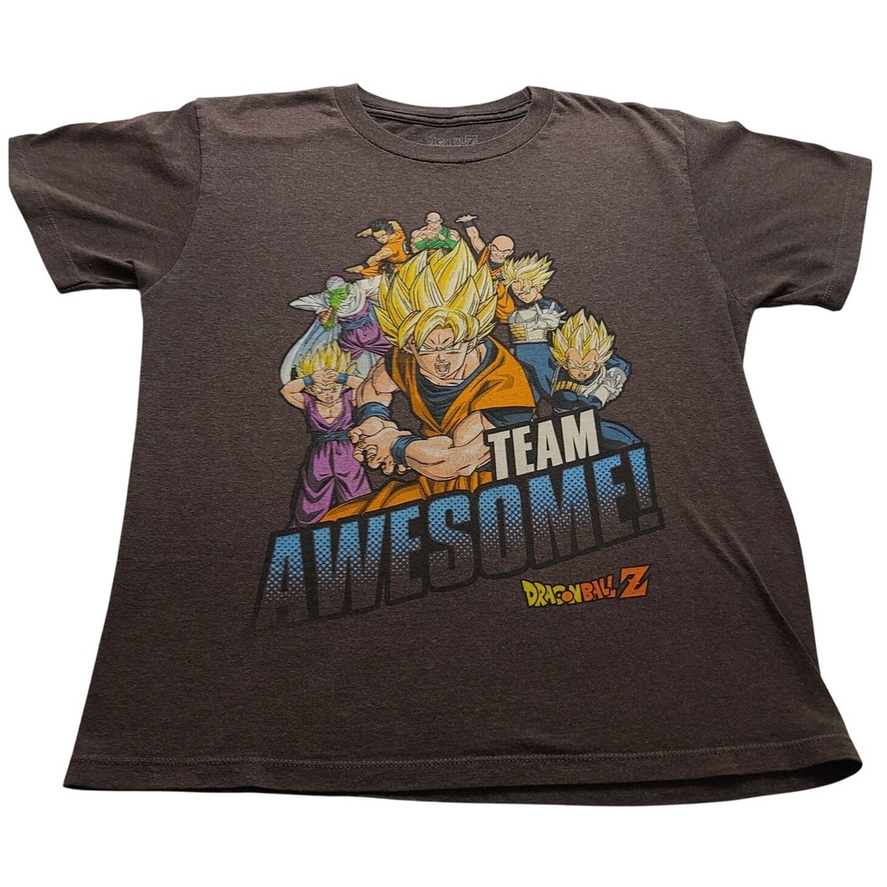 Dragon Ball Z Team Awesome Graphic Tee Charcoal Grey Toei Animation Men's L NWOT